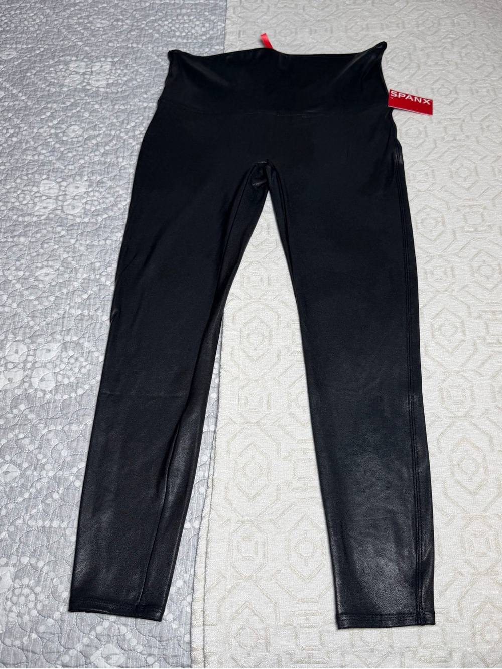 SPANX Girls Black High-Waist Faux Leather Leggings. Size 1x, new with tags.